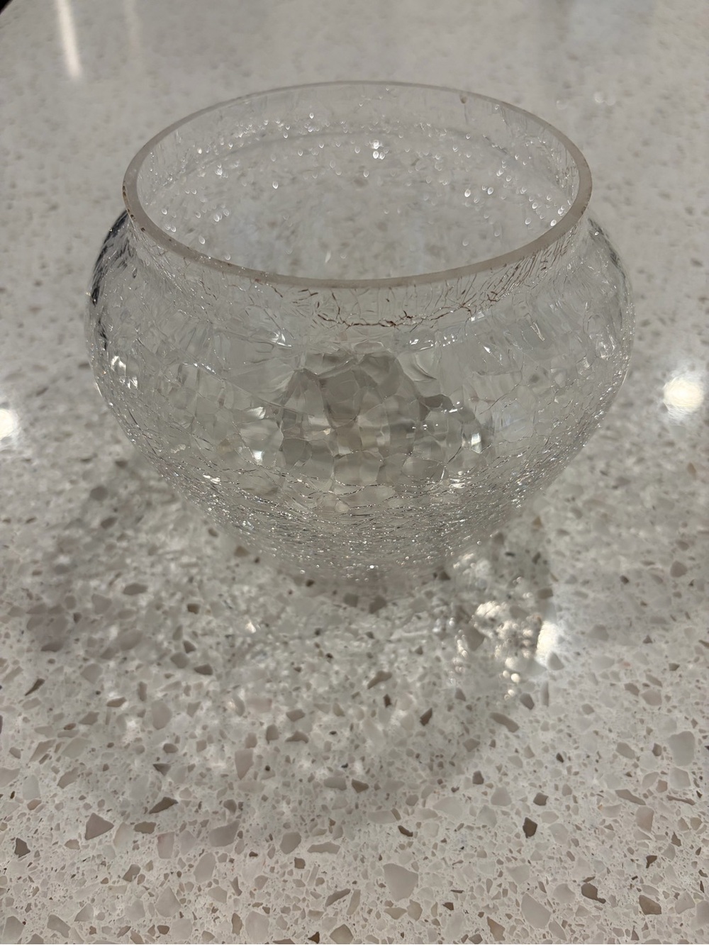 Clear Crackle Glass Vase - Small Rounded Bowl 6”